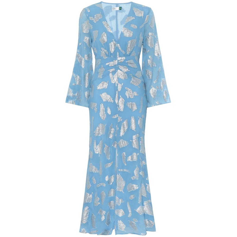 RIXO London Blue Indra Metallic Feather Print Midi Dress - Picture 4 of 12